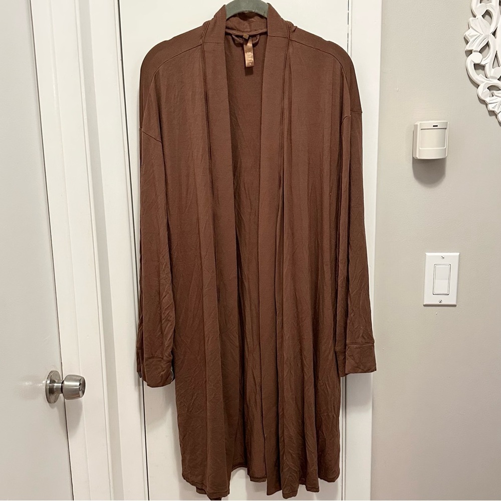 Skims Kim Kardashian Women's Soft Lounge Stretch Jersey Short Robe Brown XL
